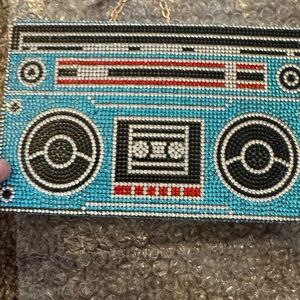 Rhinestone Boombox Crossbody Bag - Turquoise, Black & Red